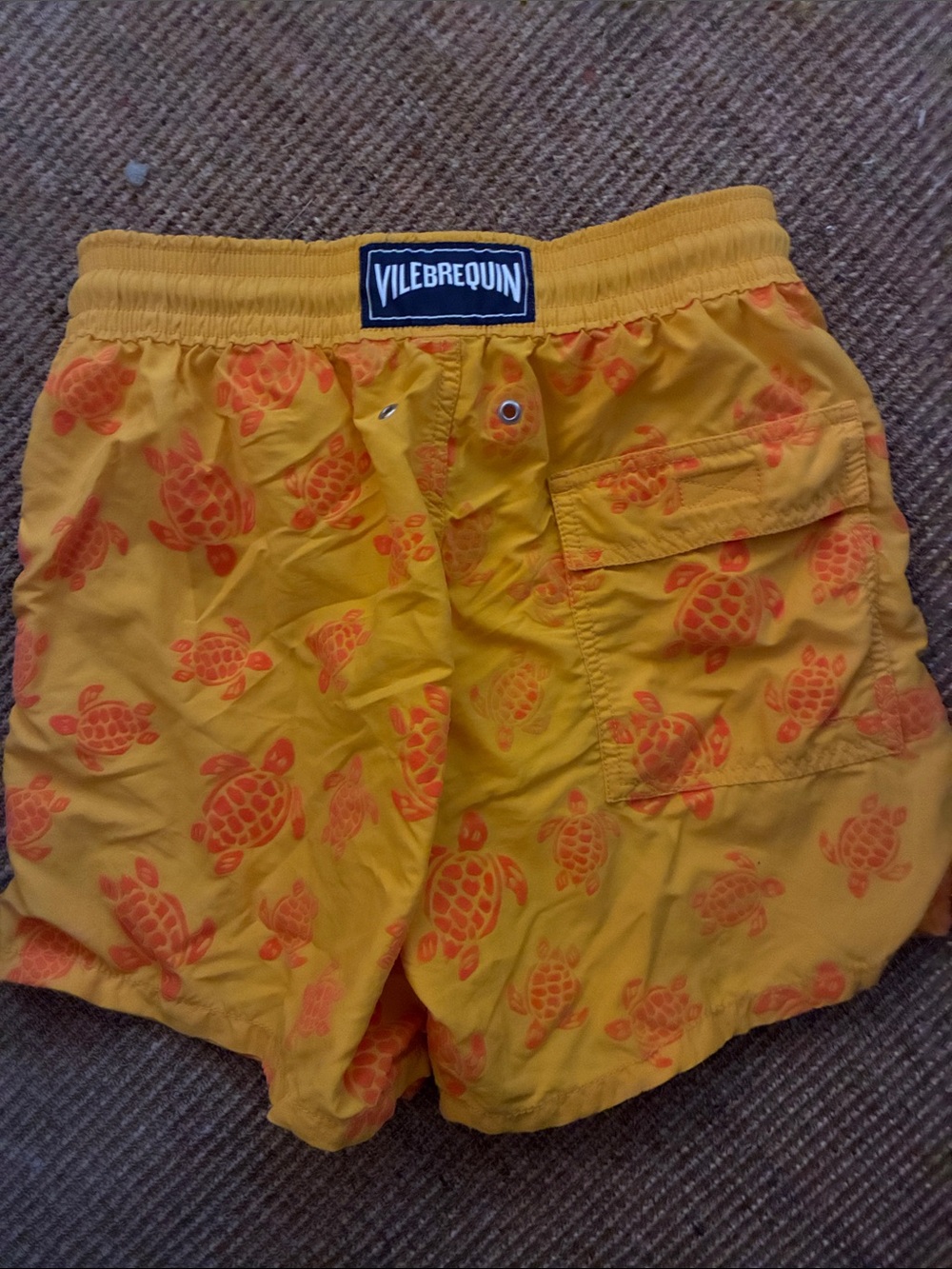 Vilebrequin Yellow Swim Shorts with Orange Turtle Motif